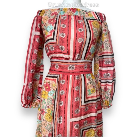 NWT Anthropologie Laia Dea Retro Boho Floral Printed Silk Pink & Yellow Dress - Picture 9 of 16